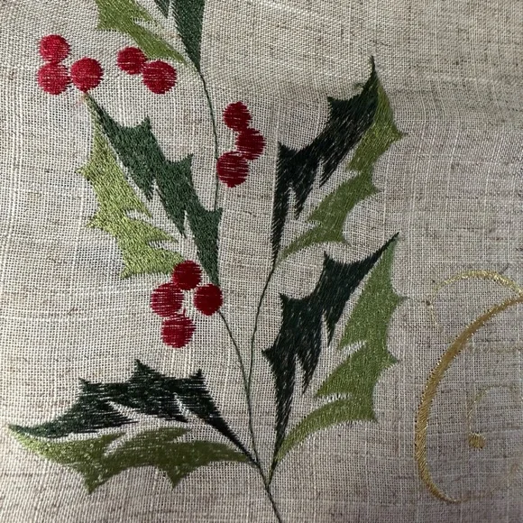 DII Design Imports Embroidered Linen Merry Christmas Holly Table Runner - Picture 3 of 3